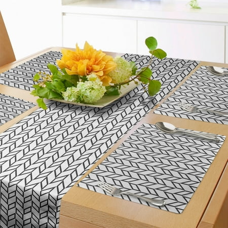 

Herringbone Table Runner & Placemats Simple Monochrome Style Checkered Repeated Parallelograms Print Set for Dining Table Placemat 4 pcs + Runner 12 x72 Off White Charcoal Grey by Ambesonne