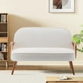 thumbnail image 5 of WENTMENT Loveseat Sofa Small Couch for Living Room Teddy Love Seat with Natural Rattan Armrest and Solid Wooden Legs Small Sofa for Small Space, Bedroom, Apartment（White）, 5 of 6