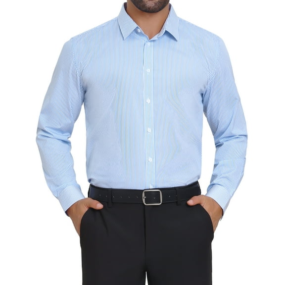 INSPIRE CHIC Men's Long Sleeve Business Plaid Pattern Dress Shirts M Blue White