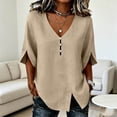 thumbnail image 4 of Yteetum 3/4 Length Sleeve Shirts for Women Summer V Neck 3/4 Sleeve Cotton Linen Tops Womens Casual Solid Loose Lightweight Comfy T Shirts, 4 of 7