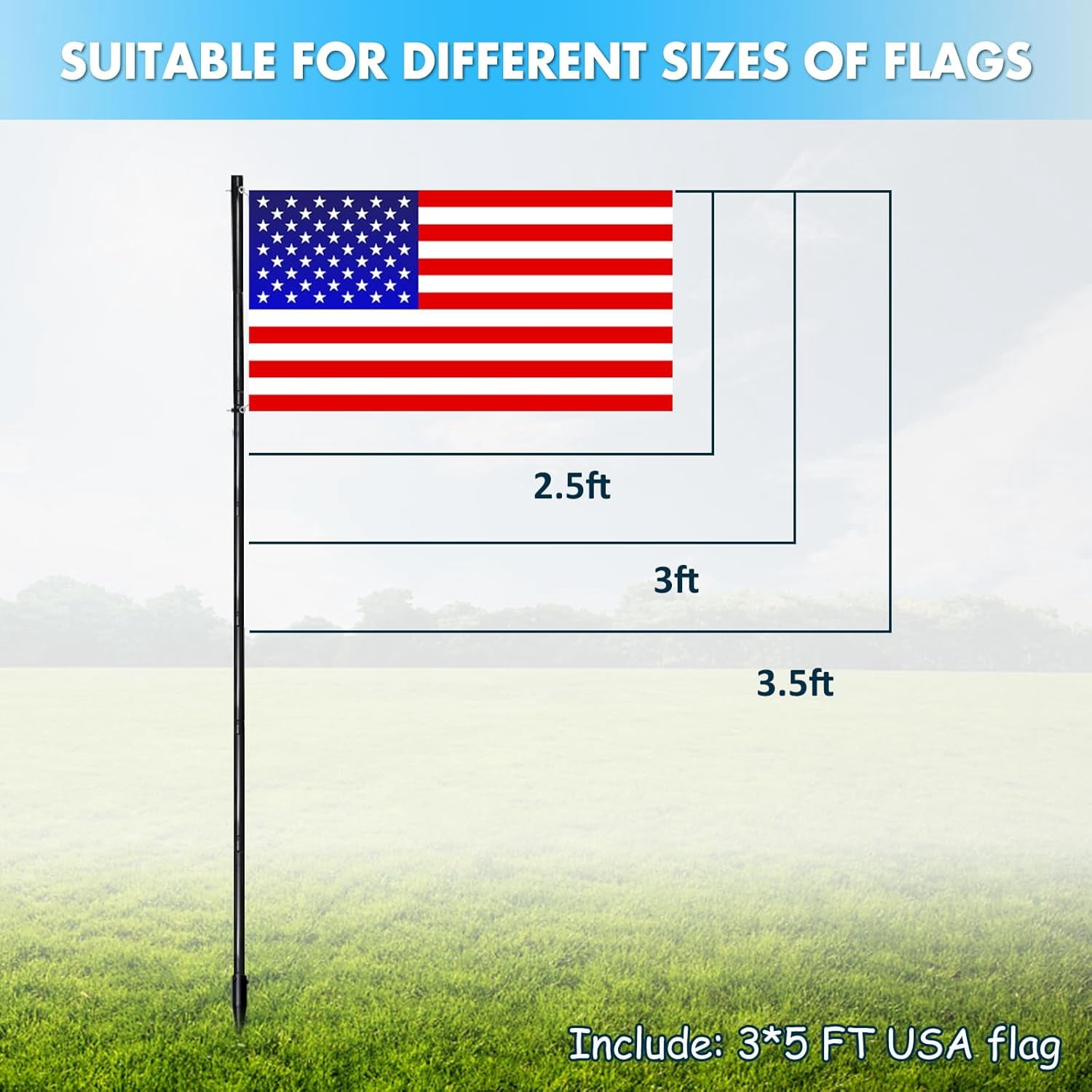 Yeyebest 10 Ft  Ground Mount Black Alloy Iron Sectional Garden Flagpole with 3x5 Flag, 1 Piece