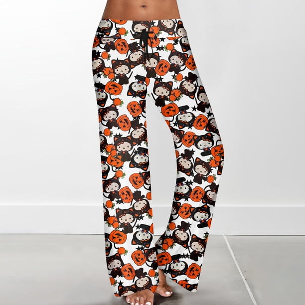 Kawaii Pajamas for Women Girls Cartoon Cat All Over Print Flannel Christmas Halloween Anime Soft Sleep Pajamas Pants