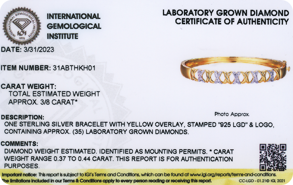 Forever Facets 3/8 CT TW Lab Grown Diamond 18K Gold over Sterling Silver Bangle, Adult Female