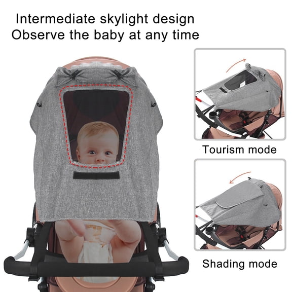 Mdesiwst Baby Stroller Sun Shade with See Through Summer Sun Protection Universal Stroller Awning Waterproof Anti-UV Stroller Extender Cover Stroller Accessories