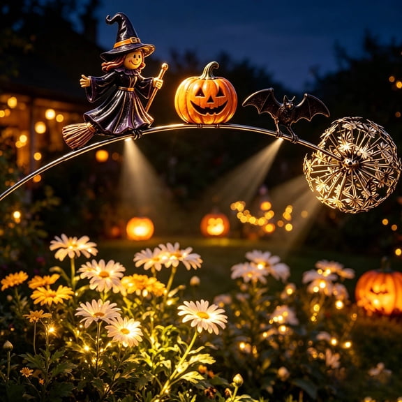 QIUXUJ - 60cm Antique Metal Witch Dandelion Garden Stake, Halloween Decorations Outdoor, Weatherproof Yard Lawn Gothic Ornament For Backyard Party (A)