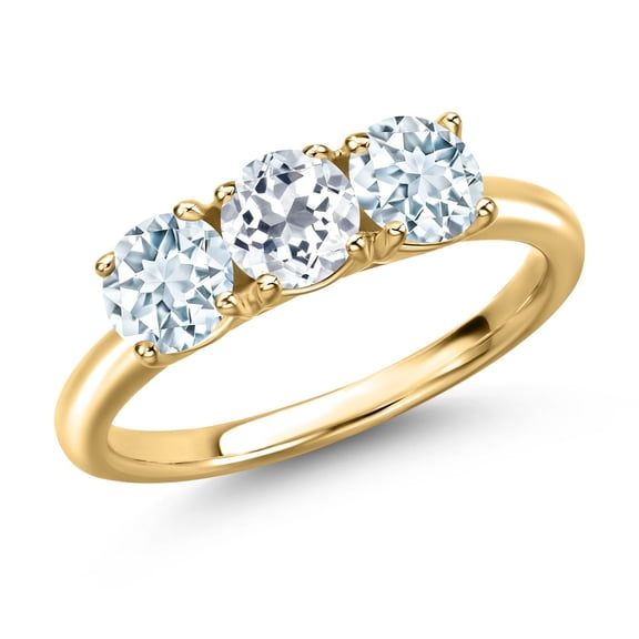 Gem Stone King 18K Yellow Gold Plated Silver White Topaz and Sky Blue Aquamarine Engagement Ring for Women | 1.60 Cttw | Round 5MM | Gemstone November Birthstone | Size 9