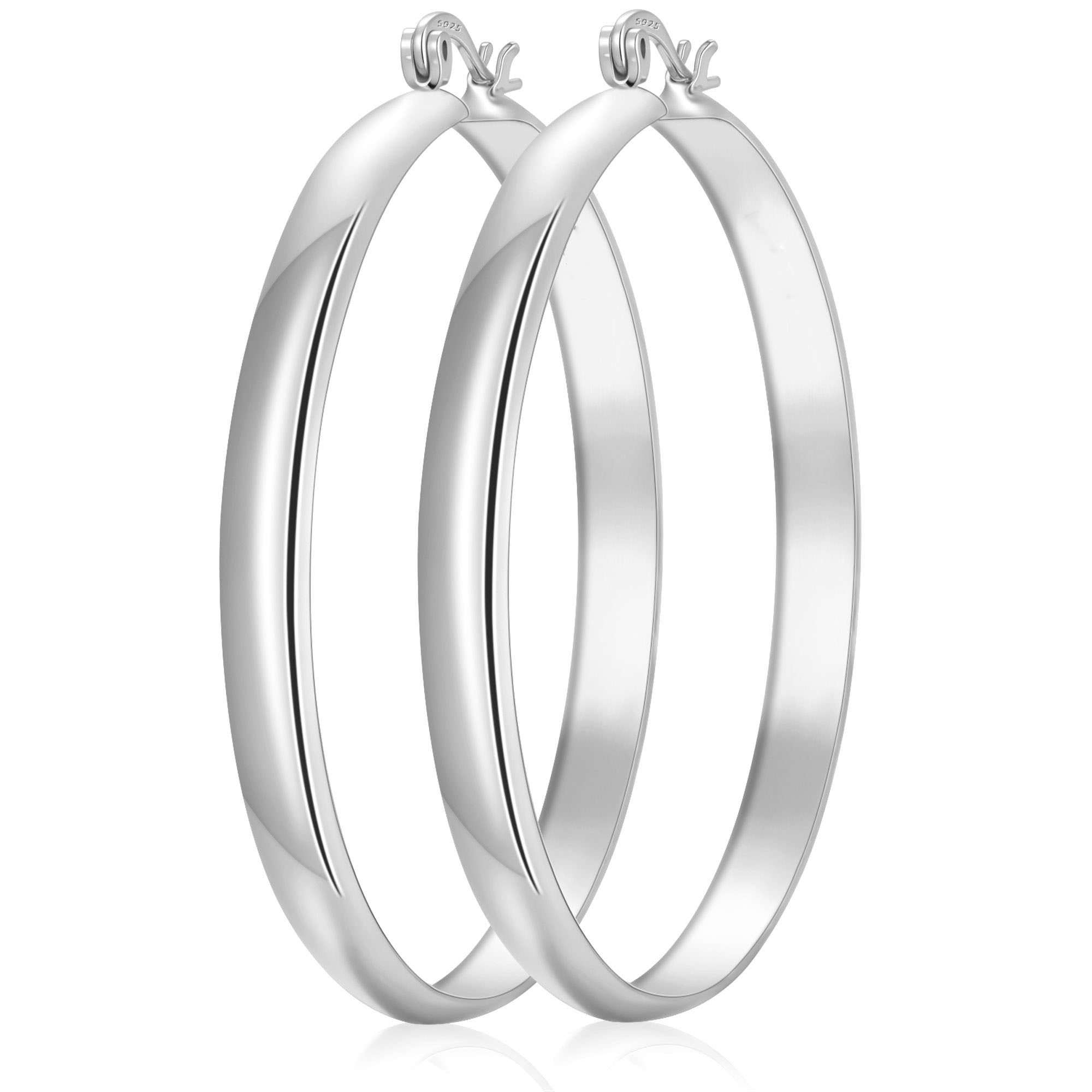 LUNVKY 18K White Gold Plated Hoop Earrings for Women Big Chunky S925 Sterling Silver Post Hypoallergenic Earrings Birthday Graduation Jewelry Gifts Teen Her Mom Girlfriend Wife Adults Ideas 50mm