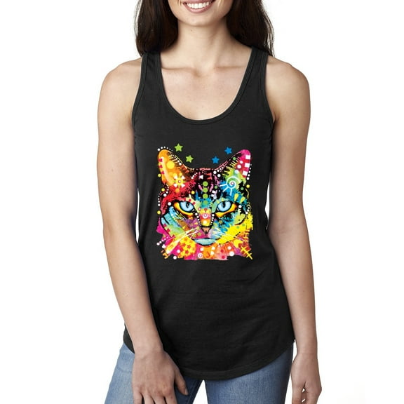 Wild Bobby Dean Russo Colorful Blue Eyes Cat Cat Lover Women Racerback Tank Top, Black, Small