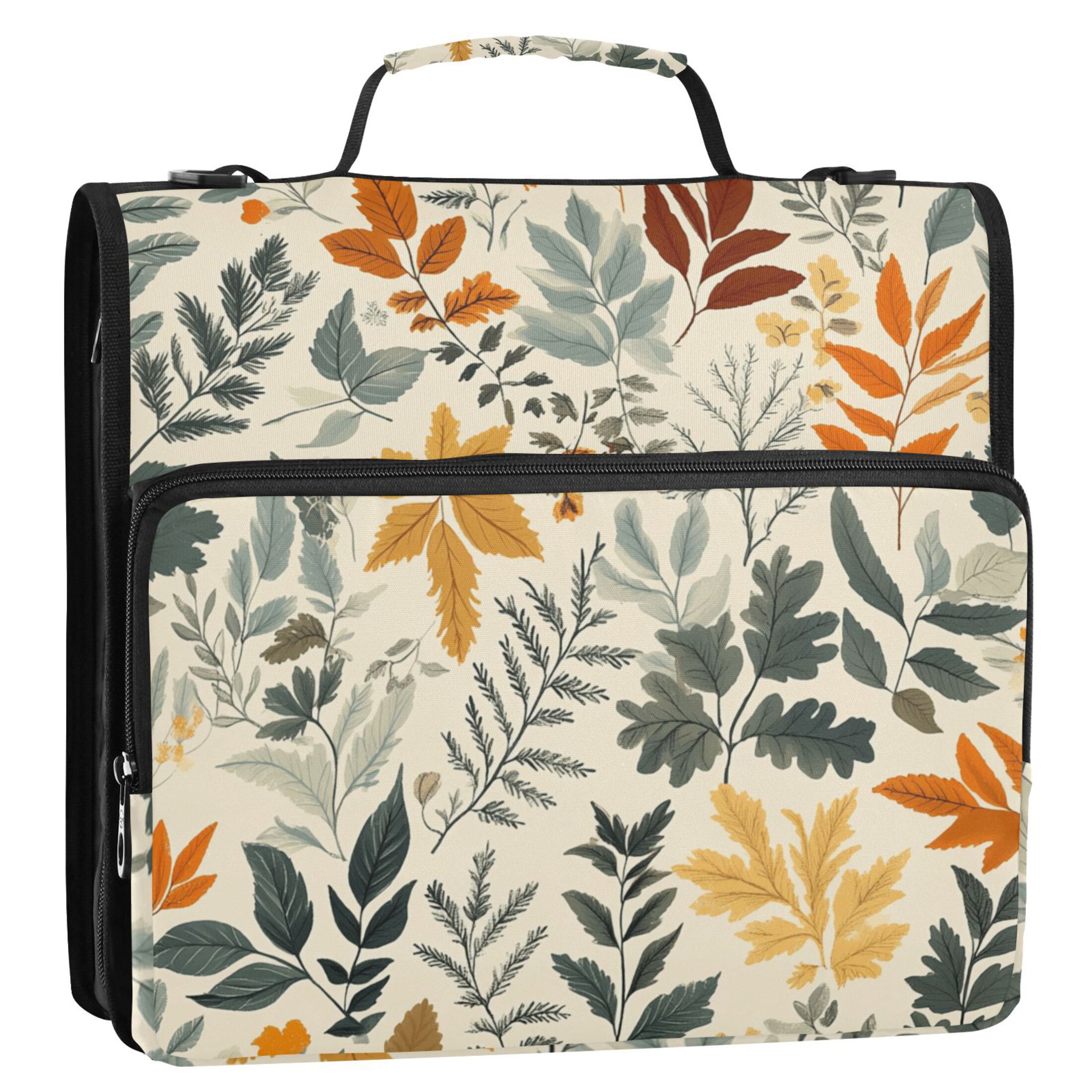 3 Ring Zipper Binder with Shoulder Strap Waterproof Trapper Keeper 2 Inch D-Ring 500 Sheets Capacity Autumn Leaves and Foliage