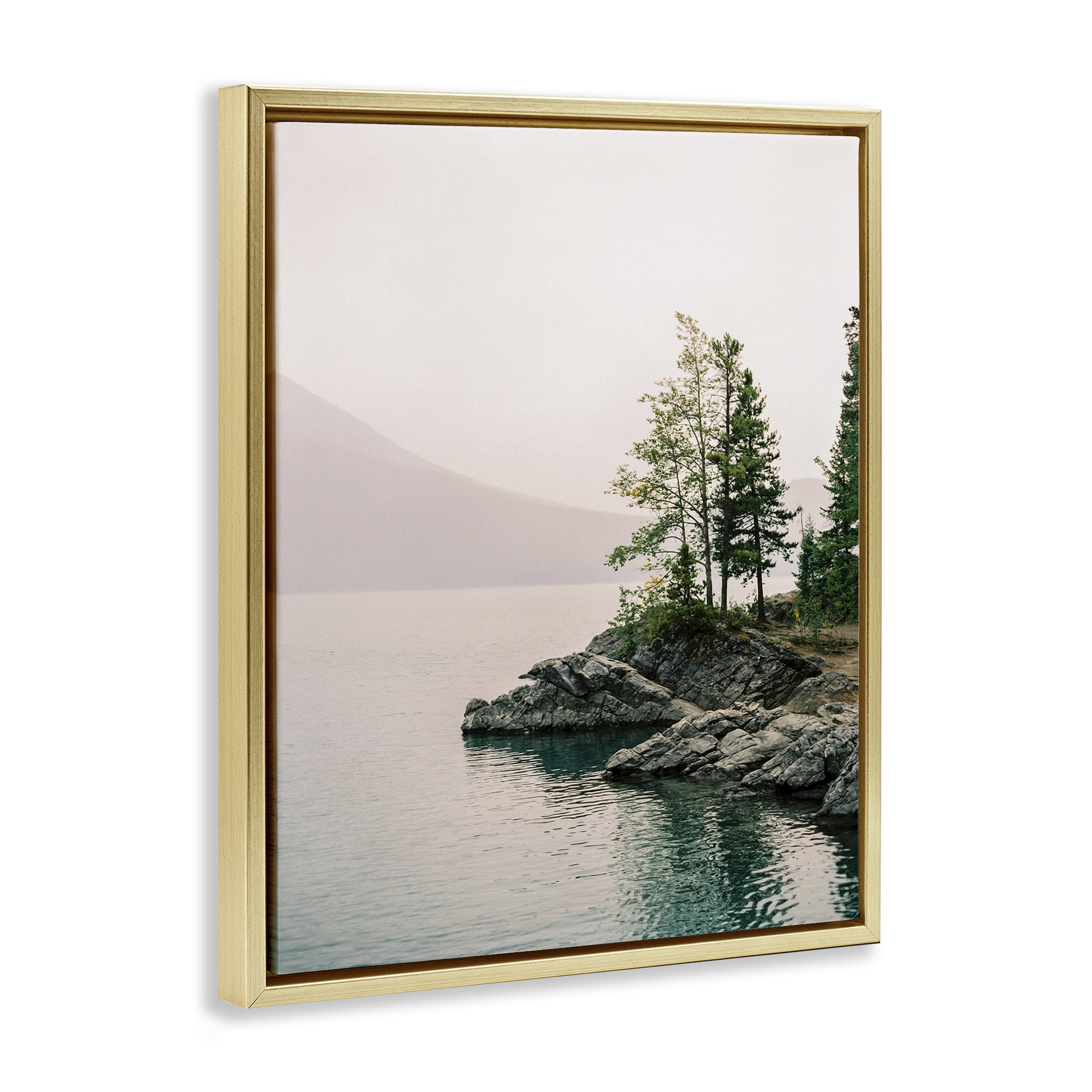 Stupell Industries Rocky Inlet Cove Landscape Photography Gold Floater Framed Art Print Wall Art, 25 x 31