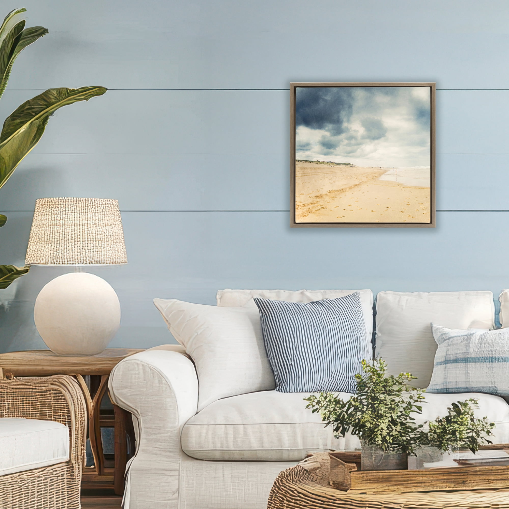 Stupell Industries Beach On A Cloudy Day Brown Framed Floater Canvas Wall Art, design by Dirk Wüstenhagen