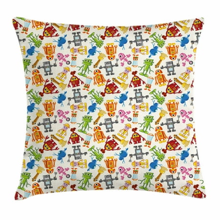 Kids Throw Pillow Cushion Cover Colorful Cartoon Robot Collection Kids Throw Pillow Cushion Cover Colorful Cartoon Robot Collection Boys Nursery Theme Futuristic Fantastic Science