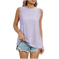 thumbnail image 2 of Mrat Casual Tank Tops Women's Fashion Solid Round Neck Short Sleeves Casual T-Shirt Tops Womens Workout Tank Tops S-244 Purple M, 2 of 6