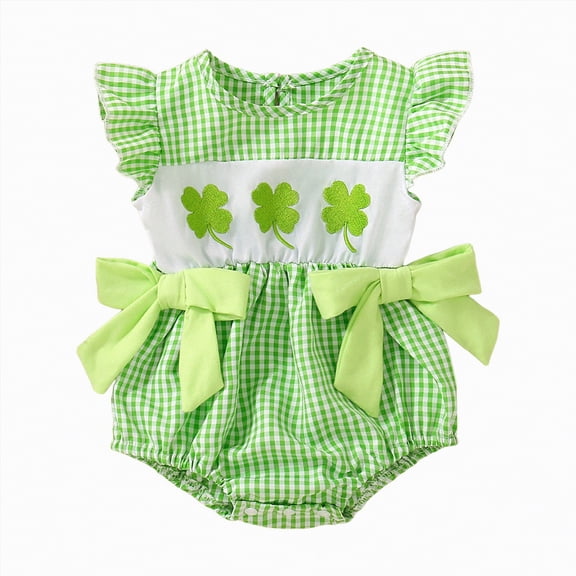 TOWED22 Newborn Baby Girl Summer Outfit Cute Print Ruffle Bubble Romper Dress One Piece Bodysuit Jumpsuit Infant Summer Clothes Green,0-3 M