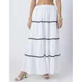 thumbnail image 7 of Moomaya Solid 3-Tiered Maxi Skirt, ZigZag Lace Detail Long Skirt, Elastic Waist Flowy Summer Cotton Skirt, 7 of 7