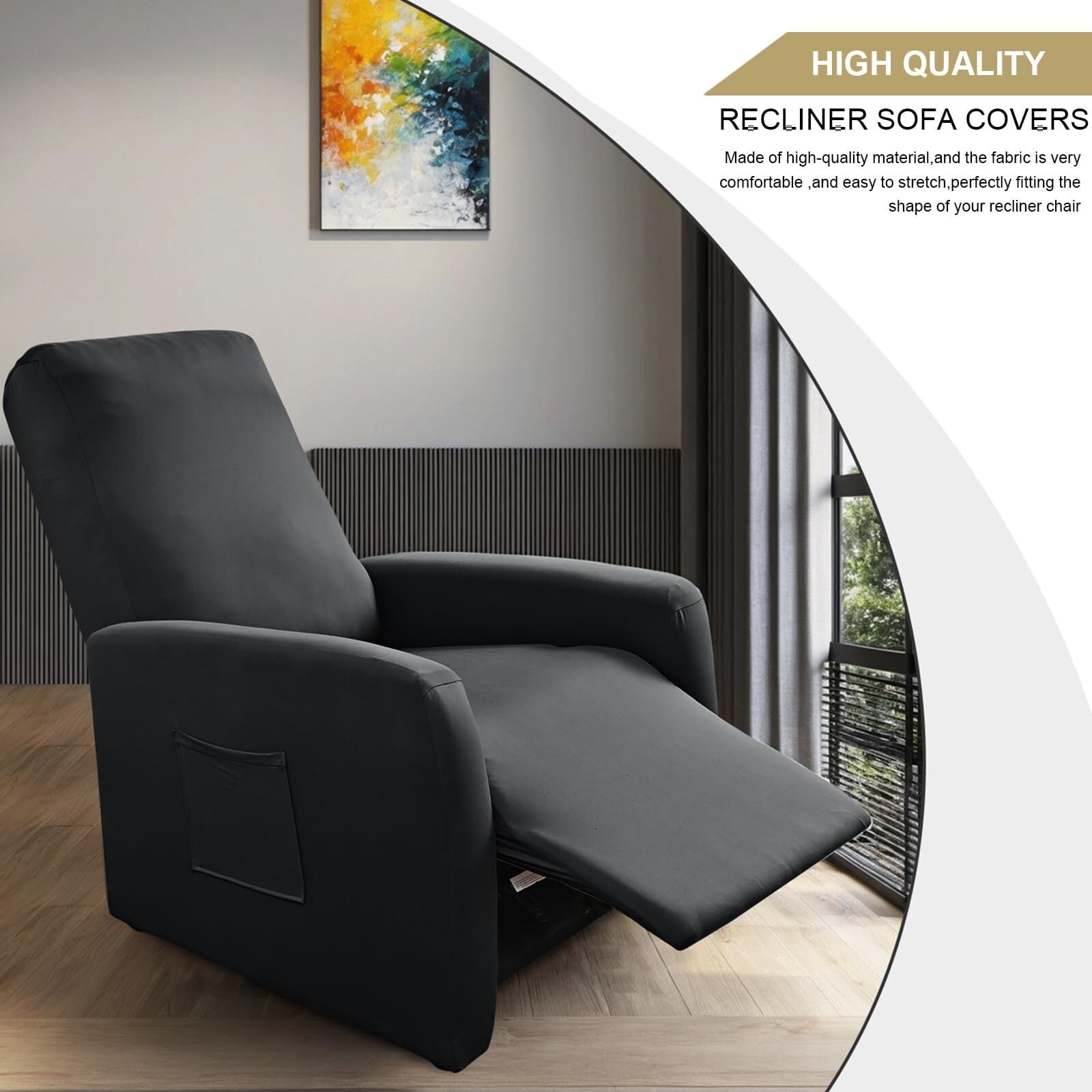LKJYER Recliner Chair Covers 4 Pieces Waterproof Small Recliner Sofa Slipcover Stretch Recliner Slipcover for Lazyboy Recliner Chair with Storage Pocket Furniture Protector for Living Room