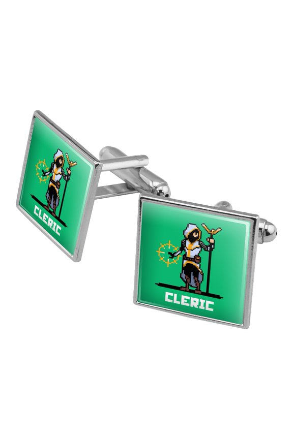 8-Bit Retro Pixel Cleric Priest Healer Games RPG Square Cufflink Set - Silver or Gold
