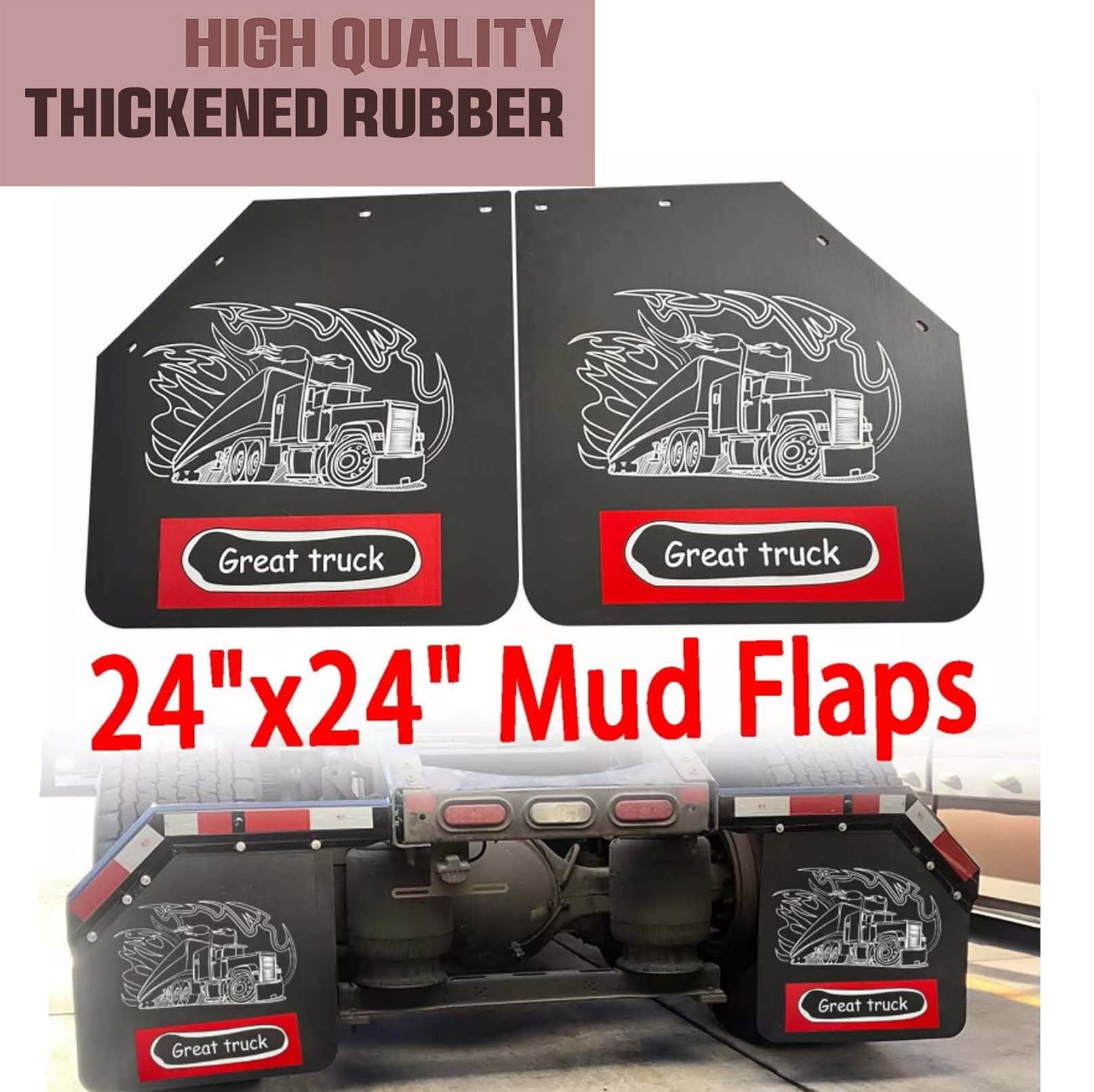 BST BSSP 2PCS Angled Mud Flaps for Semi Trucks Tractor Trailer Heavy Duty Polymer Rubber Mudflaps Splash Guard, 24 x 24 in, Black Color Great Truck Pattern Design