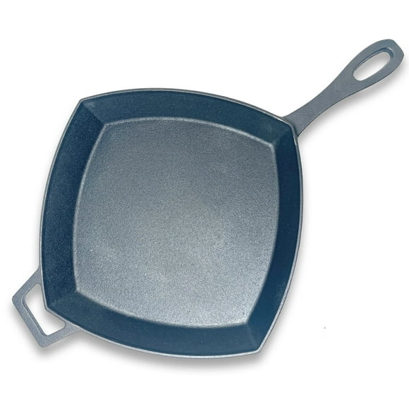 Bayou Classic 12" Square Cast Iron Cooking Skillet Pan with Helper Handle