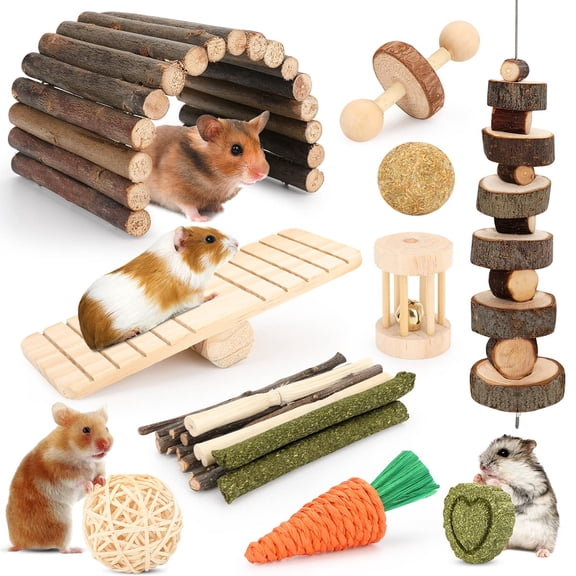 Accesorios para jaulas de hámster YIXUND, 12 juguetes masticables para roedores pequeños