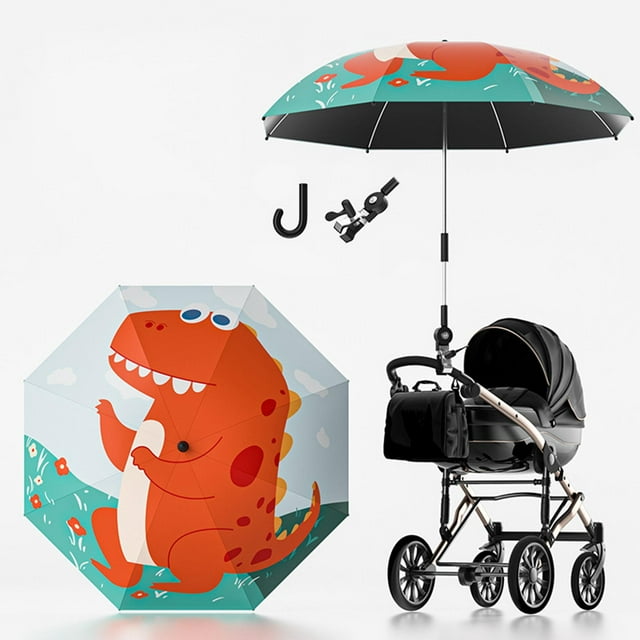 Sombrilla para Cochecito de bebé CUTICAT Sombrilla con abrazadera Protección solar dinosaurio naranja