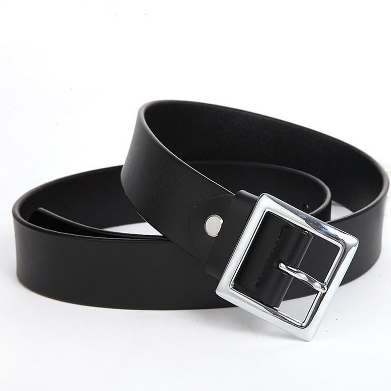 Black Leather Jean Belt Sales  Silver Square 2 Inch Buckle