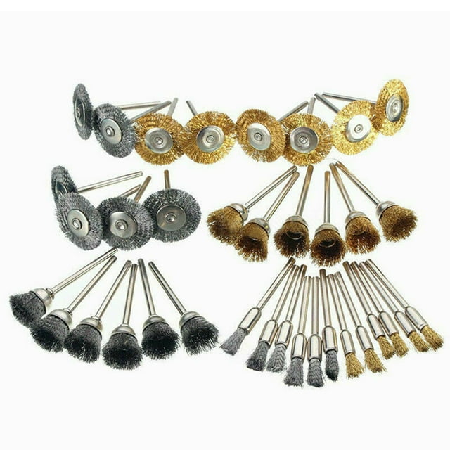 Juego de 36 cepillos de rueda de alambre, kit de cepillos de acero inoxidable para accesorios de herramientas rotativas de taladro