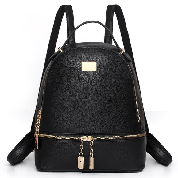Nestbag Women Black Synthetic Leather Backpack, Multi-Pocket Casual Daypack with Top Handle & Adjustable Straps