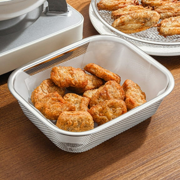 JilgTeok Stainless Steel Colander Strainer Rectangle Mesh Oil Basket French Fries Frying Food Table Serving Drainer Sink Vegetable Fruit