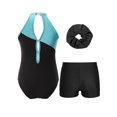 thumbnail image 4 of Aislor Girls Sleeveless Gymnastics Leotard Ballet Dance Unitard with Shorts and Hair Band Set Lake Blue&Black 12, 4 of 7