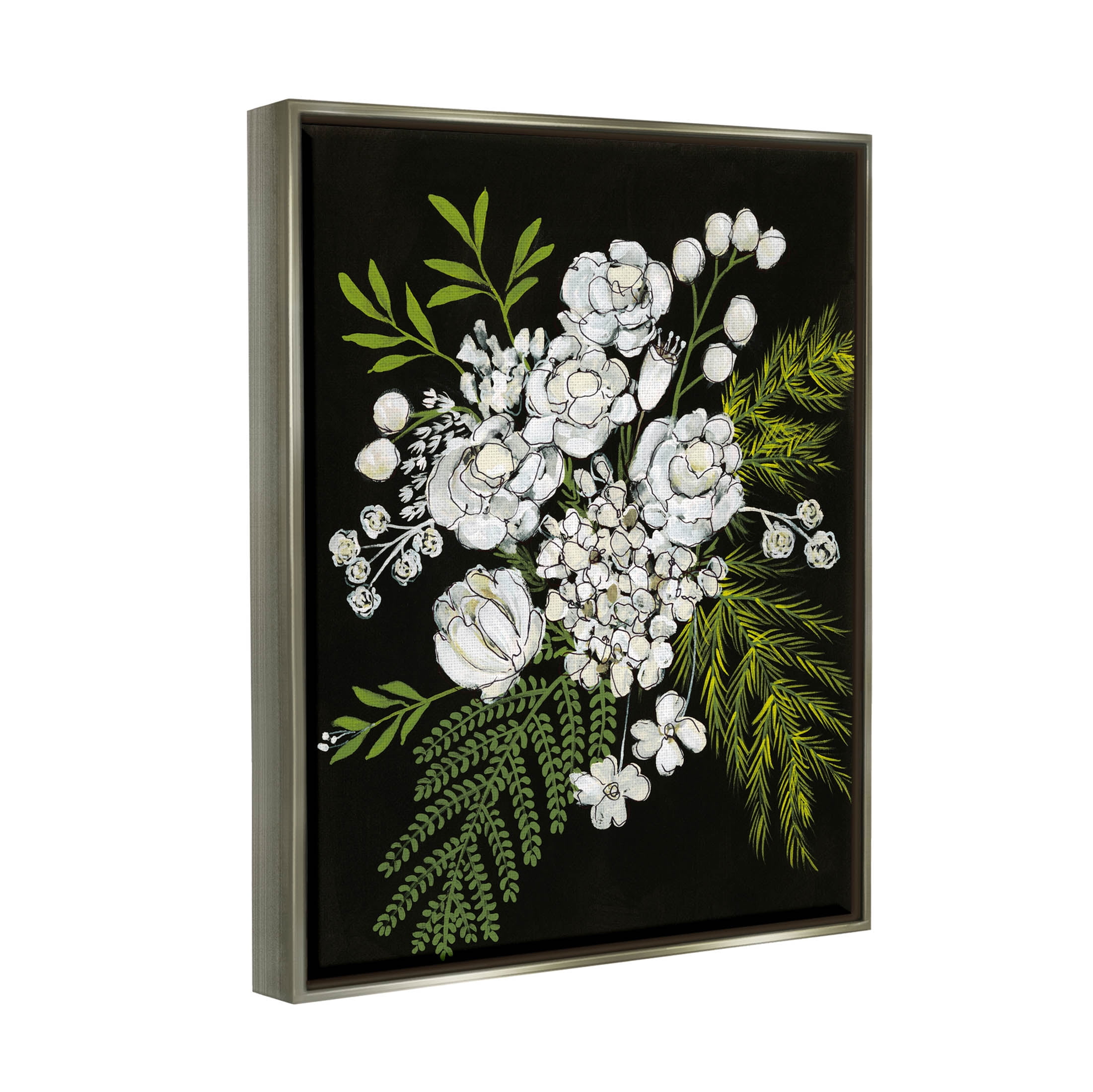 Stupell Industries Contrasting Flower Blossoms Arrangement Graphic Art Luster Gray Floating Framed Canvas Print Wall Art, Design by Regina Moore