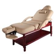Master Massage 30 Claudia Stationary Massage Table Spa Salon Beauty Bed with Pneumatic Tilting Backrest and Leg Rest, MC Beige with Mahogany Legs