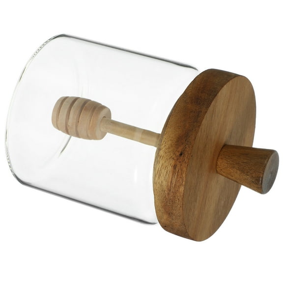 PBPBOX Glass Honey Dispenser with Wooden Dipper Lid Ideal for Kitchen Storage