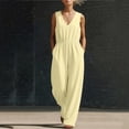 thumbnail image 5 of ClodeEU Women's V Neck Sleeveless Drawstring Waist Wide Leg Jumpsuit, Casual Loose Romper with Pockets Yellow,Women's Plus M, 5 of 6