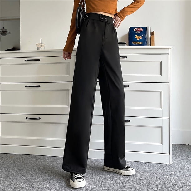 Pantalones de pierna ancha para mujer, pantalones de traje drapeados de cintura alta, pantalones casuales para estudiantes para mujer