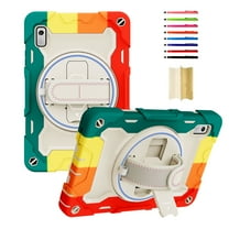 ELEHOLD Rugged Hybrid Case for Lenovo Tab M9 9.0" 2023 Multi-Layer Protection Hard PC Soft Silicone with Rotatable Kickstand Handstrap Pencil Holder Shockproof Protective Case,Rainbow Red