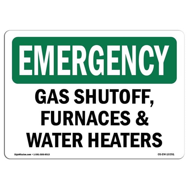 SignMission OS-EM-D-35-L-10391 Panneau d'Urgence OSHA - Arrêt de Gaz, Fournaises et Chauffe-Eau