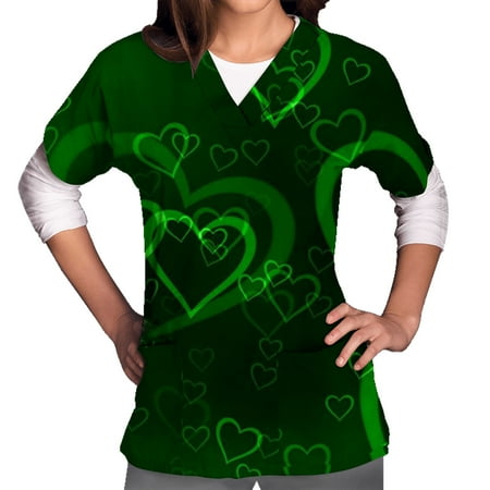

REORIAFEE St. Patrick s Day Short Sleeve V Neck Scrub Shirts for Women Cute Printed Working Uniform Tops with Pockets St Patricks Day Shirt Plus Size Short Sleeve V Neck Shirt With Pocket Black S
