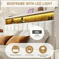 thumbnail image 4 of AOILE Full Velvet Bed Frame with LED Storage Headboard, Built-in Charging Station, No Box Spring Needed, Off White, 4 of 8