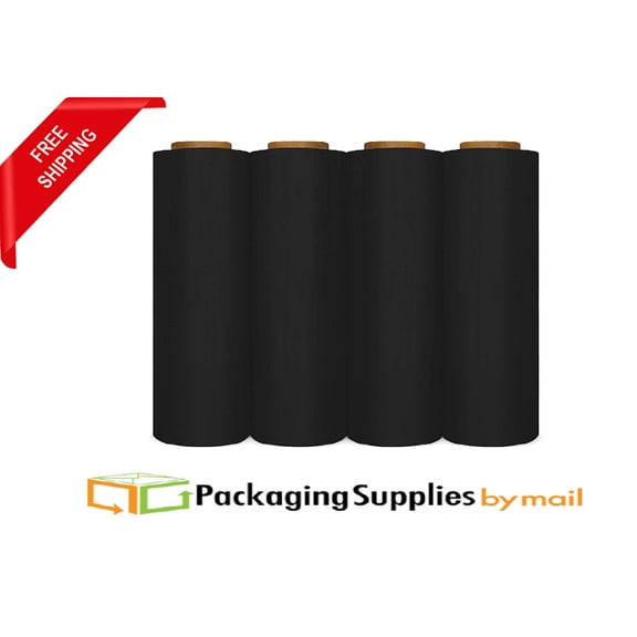 18" Wide x 1500 Feet x 47 Gauge Thick Stretch Moving & Packing Hand Wrap, Black Color Plastic Film Pack of 4 Rolls