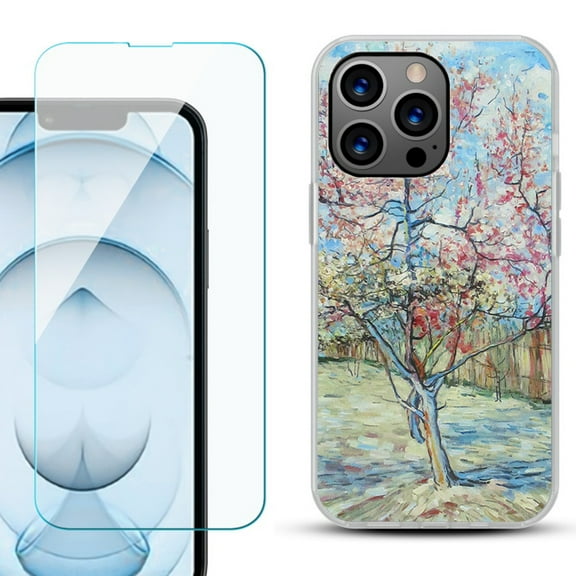 Slim-Fit Gel TPU Phone Case for iPhone 13 Pro Max, with Tempered Glass Screen Protector, by OneToughShield ® - Blossom Tree