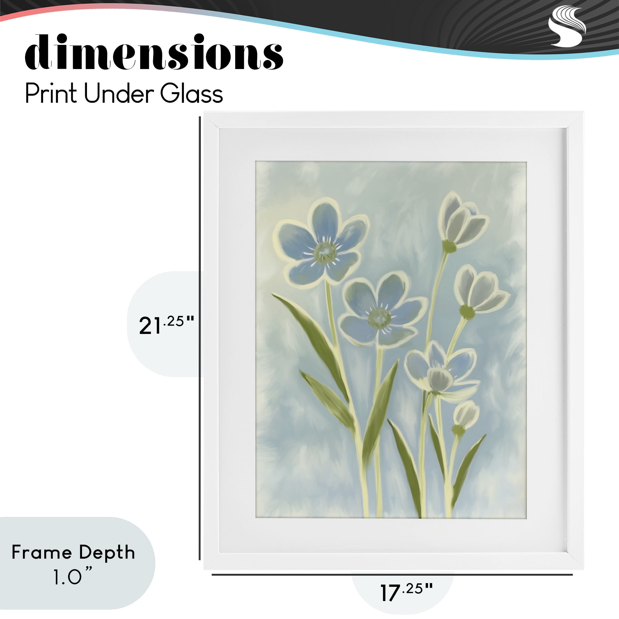 Stupell Industries Blue Petals Contour White Framed Print Under Glass, design by Kim Allen