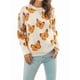 thumbnail image 1 of Suéteres de Punto con Estampado de Mariposas para Mujer, Informales, de Larga y Cuello Redondo Albaricoque XL, 1 of 10