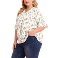 thumbnail image 5 of Agnes Orinda Women's Plus Size Blouse Ruffle Front Smocked Sleeves V Neck Solid Casual Tops 2X White Red, 5 of 8