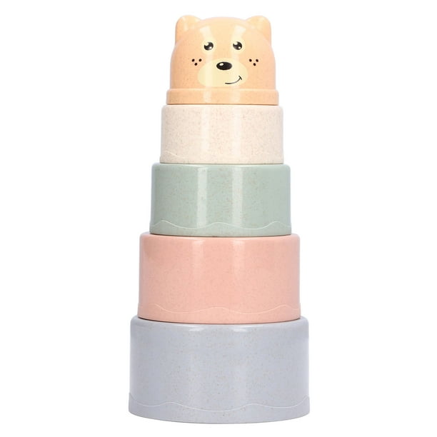 Stacking Cups Toy Set, Nesting Cup Toy Color Recognization With Mesh Bag For Nursery For 6M