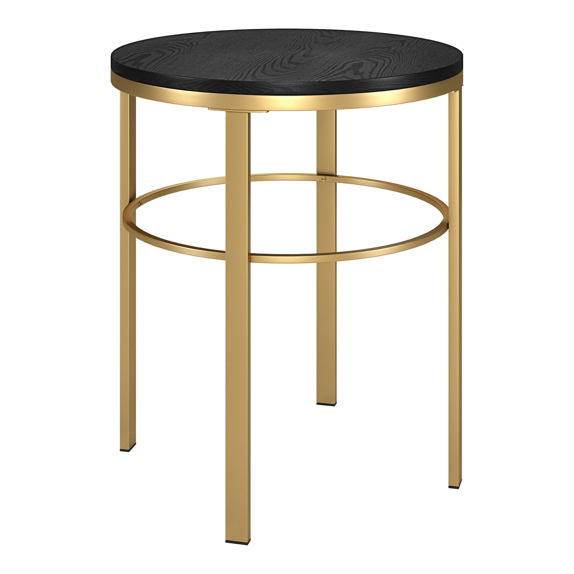 Evelyn&Zoe Gaia 20" Wide Round Side Table with MDF Top, Brass/Black Grain
