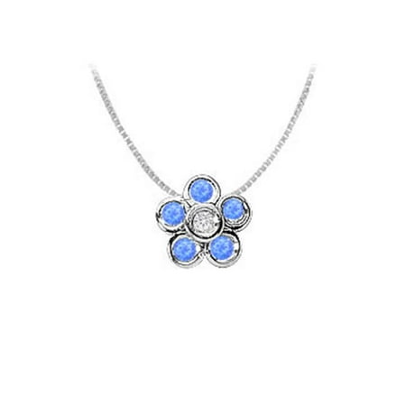 Bezel Set Flower Half Carat Created Sapphire and Cubic Zirconia Bezel Set Flower Pendant in 925 Sterling Silver ()