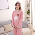 thumbnail image 4 of 1 Set Women Nightwear Sexy Cartoon Print Long Sleeve Pajama Set Plus Size Home Clothes Pink M, 4 of 5