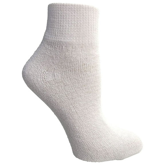 Physicians Approved Womens Diabetics Cotton Quarter Ankle Socks - Womens Winter Wholesale Diabetic Ankle Socks - 9-11 - White - 12 Pairs