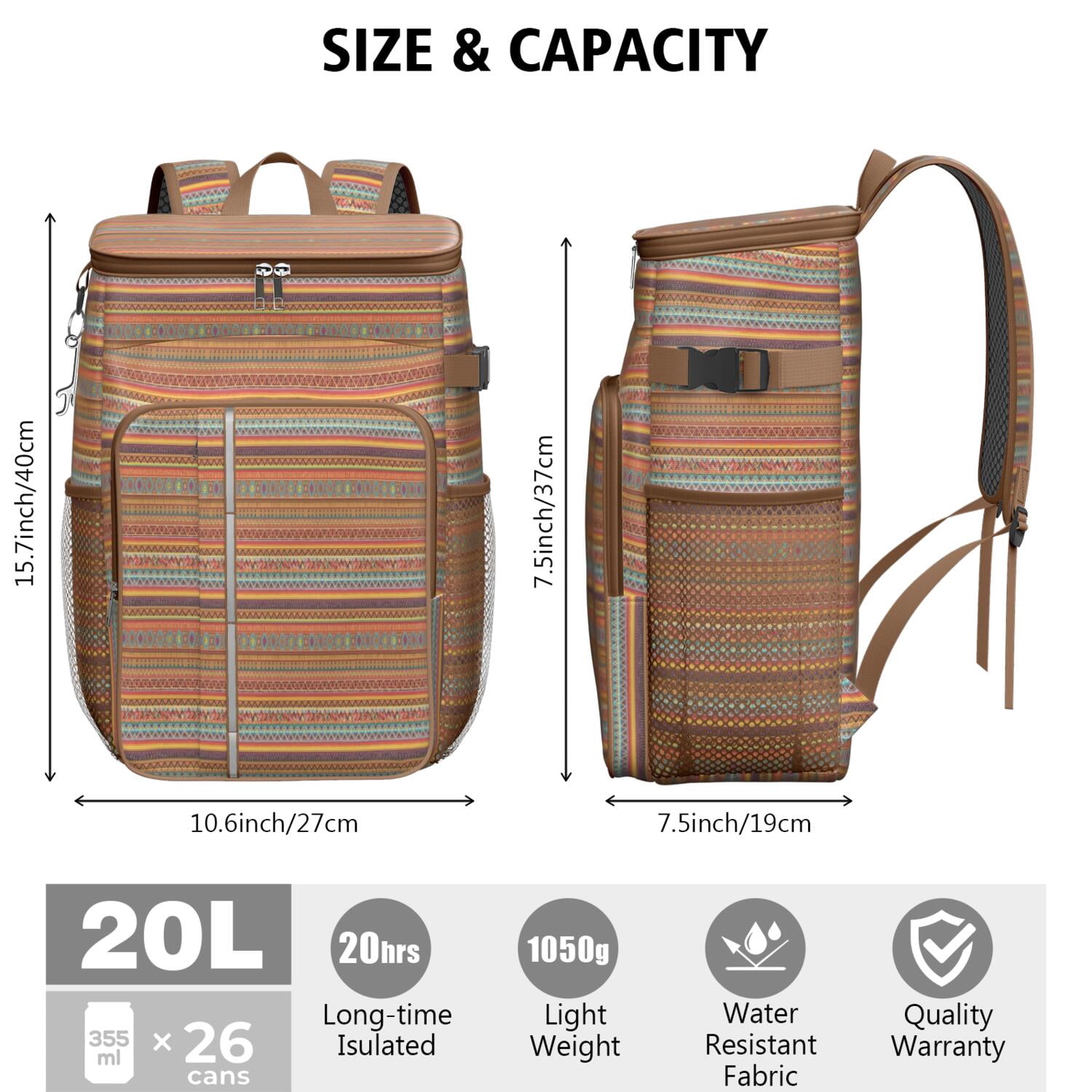 Travel Cooler Bag - Boho Bohemia Pioneer Flower Geometric Line Art Camping Beer Cooler Backpack with Bottle Opener- Waterproof Insulated Picnic Backpacks - Cooler Bag for Beach